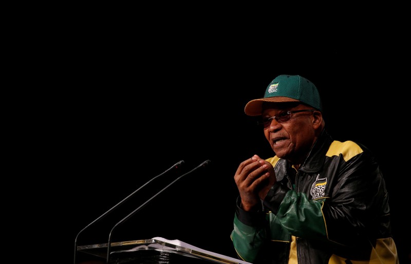 FILE PHOTO: South Africa's President Zuma gestures at the ANC in Soweto