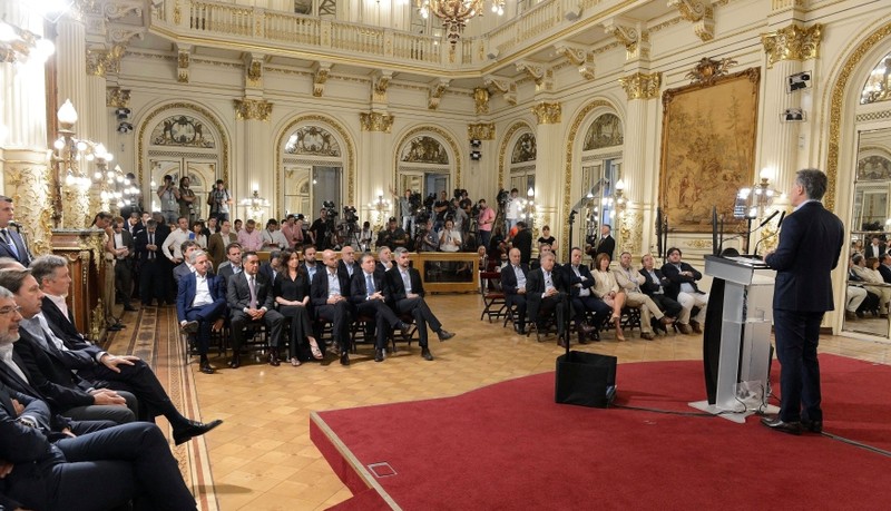 Argentina's President Macri speaks during a ceremony at the Casa Rosada Presidential Palace in Buenos Aires