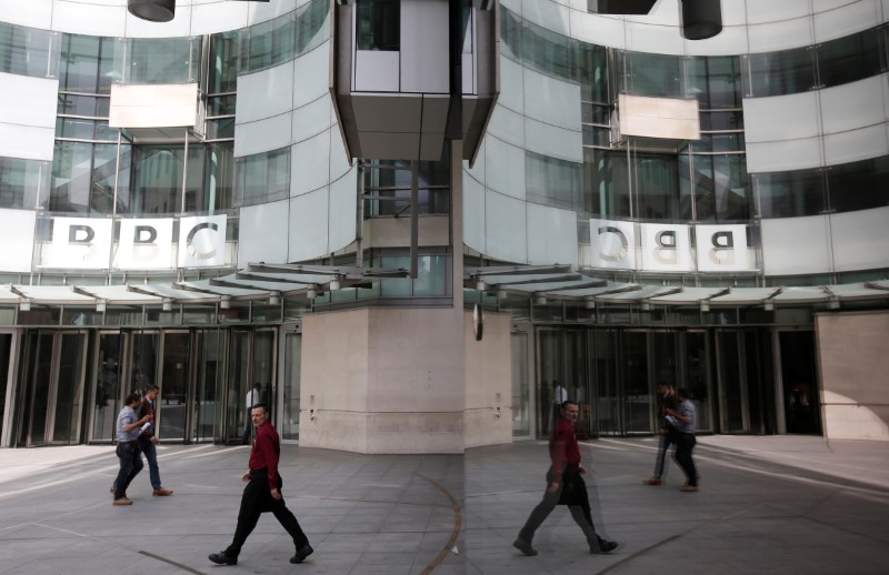 FILE PHOTO: The main entrance to the BBC headquarters and studios is seen in Portland Place, London