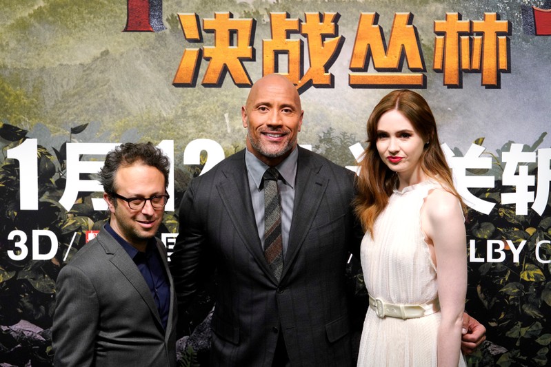 Director Kasdan, cast members Johnson and Gillan attend a news conference promoting 