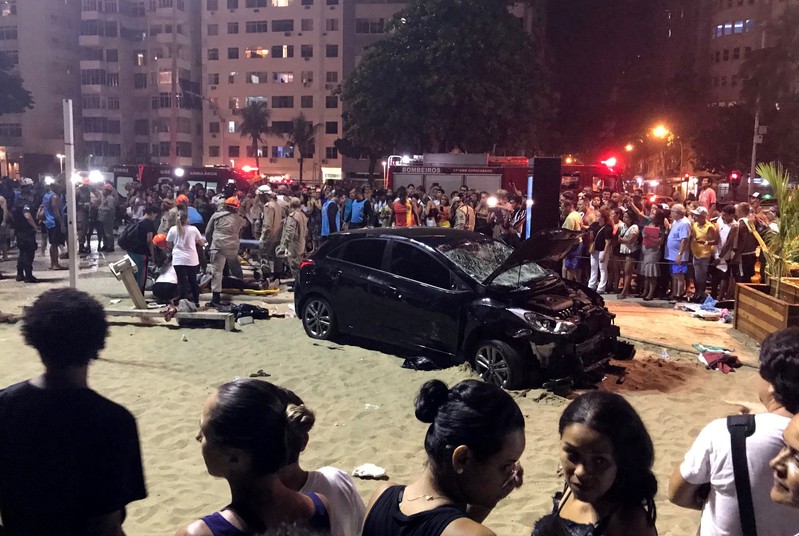 A vehicle that ran over some people at Copacabana beach is seen in Rio de Janeiro