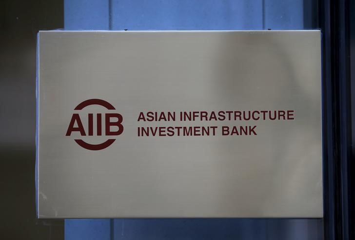 The signboard of Asian Infrastructure Investment Bank (AIIB) is seen at its headquarter building in Beijing