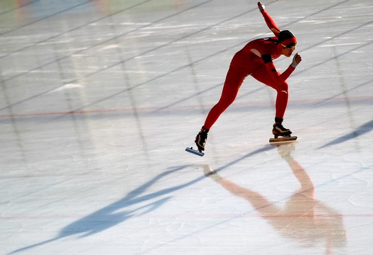 China's Shi skates in the women's 1500m speed skating event at the first winter Youth Olympic Games in Innsbruck