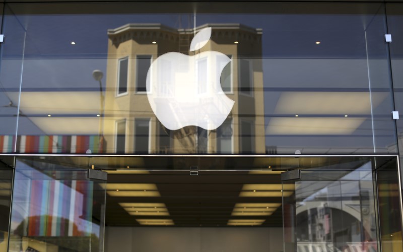 The Apple logo is pictured on the front of a retail store in the Marina neighborhood in San Francisco