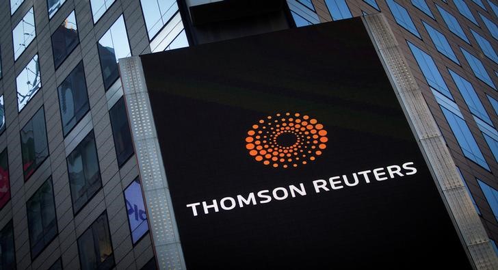 FILE PHOTO: The Thomson Reuters logo on building in Times Square, New York