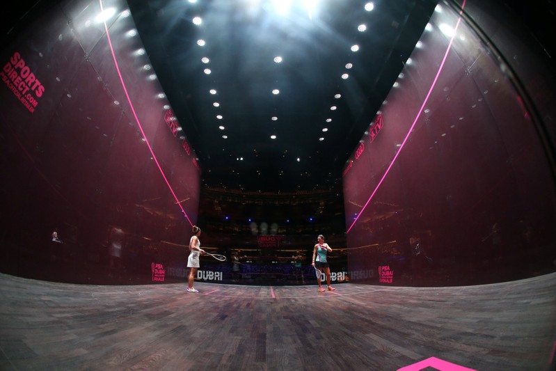 Players compete in the PSA World Tour Finals in an undated photograph handed out by the tournament organisers, in Dubai