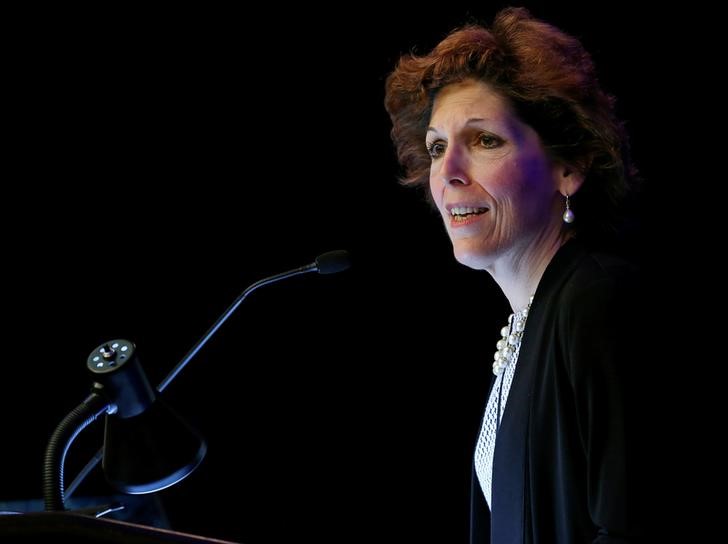 FILE PHOTO: Cleveland Federal Reserve President and CEO Loretta Mester gives her keynote address at the 2014 Financial Stability Conference in Washington