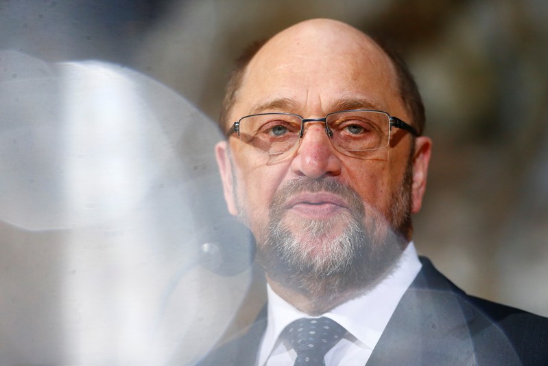 Germany's Social Democratic Party (SPD) leader Schulz attends a news conference in Berlin