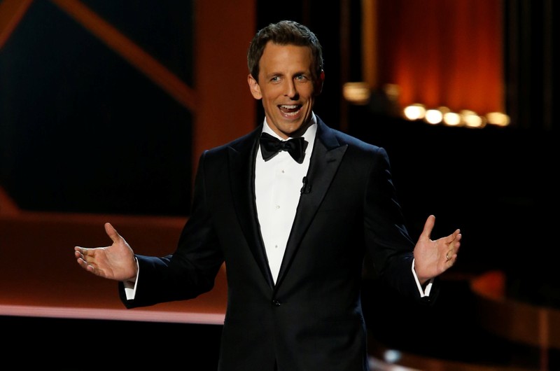 FILE PHOTO: Host Meyers speaks onstage during the 66th Primetime Emmy Awards in Los Angeles