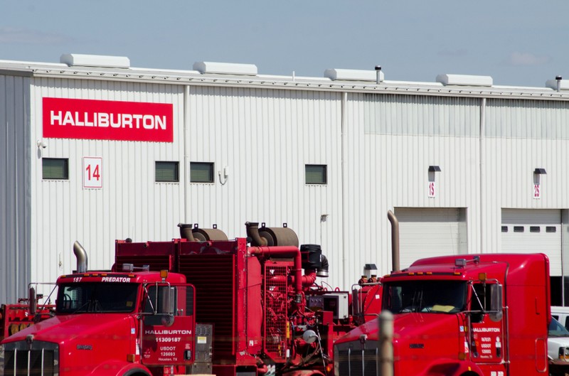 FILE PHOTO: Oil production equipment is seen in a Halliburton yard in Williston