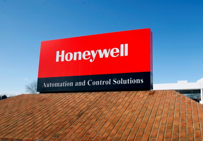 FILE PHOTO - View of corporate sign outside the Honeywell International Automation and Control Solutions manufacturing plant in Golden Valley