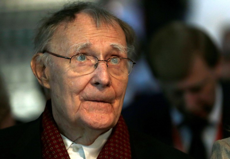 FILE PHOTO: Kamprad, founder of furniture retail chain IKEA, listens an address at the Russian - Swiss Innovation day at the EPFL in Ecublens