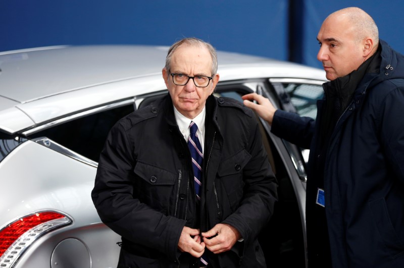 Italy's Finance Minister Padoan arrives at a Eurozone finance ministers meeting in Brussels