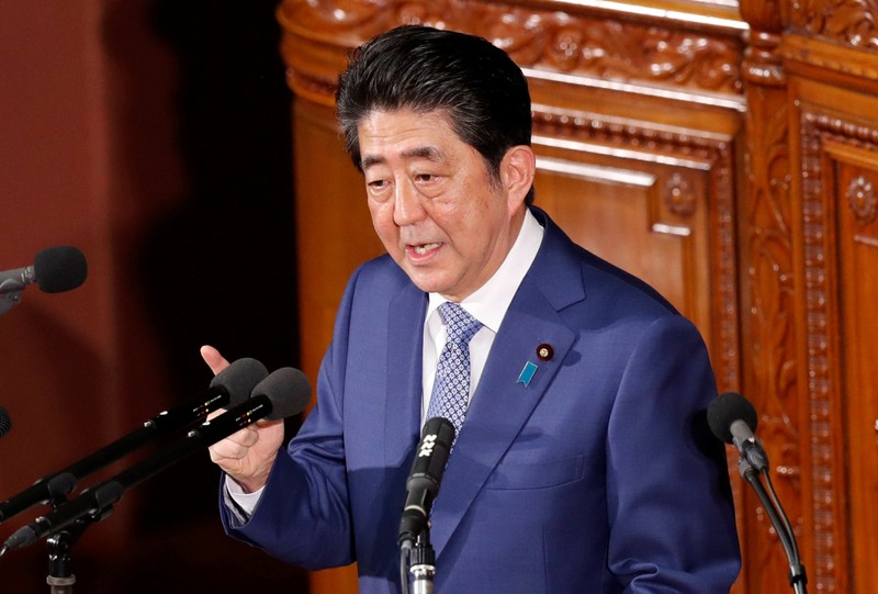 Japan's Prime Minister Shinzo Abe makes a speech at an opening of a new session of parliament in Tokyo