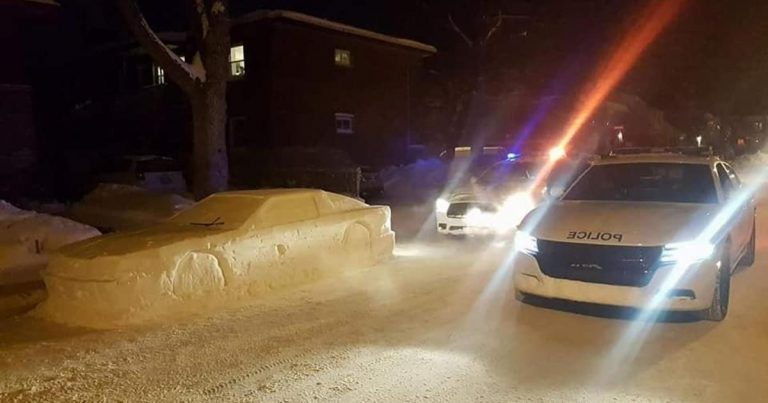 Man fools officers with car made of snow, gets fake parking ticket