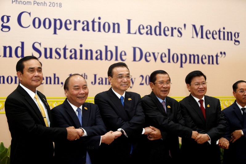 Leaders poses for a family photo during the second Mekong-Lancang Cooperation meeting in Phnom Penh