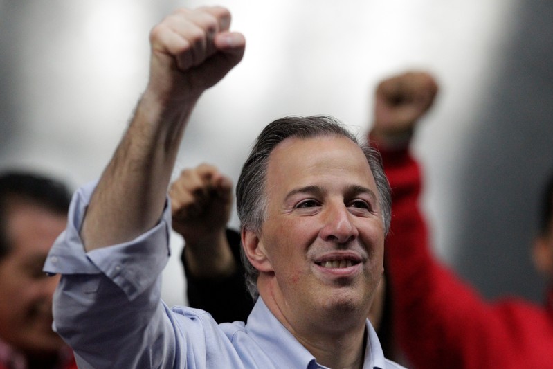 Jose Antonio Meade, presidential pre-candidate for the Institutional Revolutionary Party, gestures during a political event in Mexico City