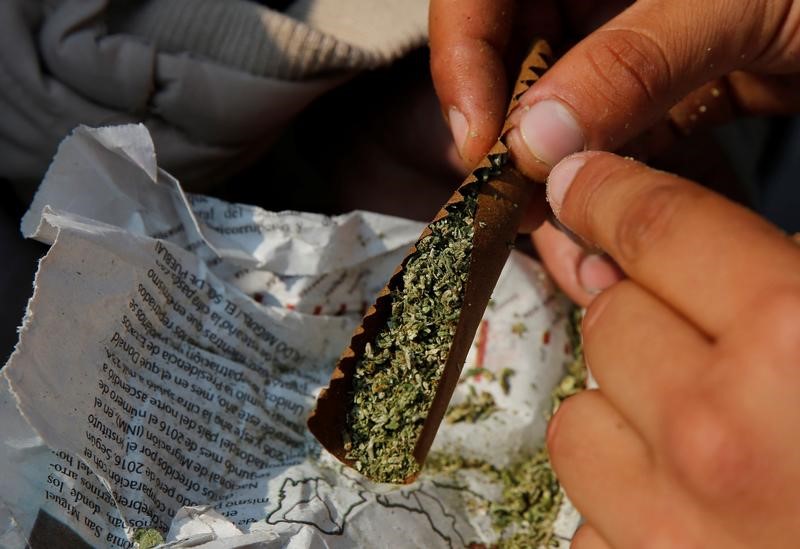 A participant prepares a marijuana joint during the Global Marijuana March 2017, in support of the legalization of marijuana in Mexico City
