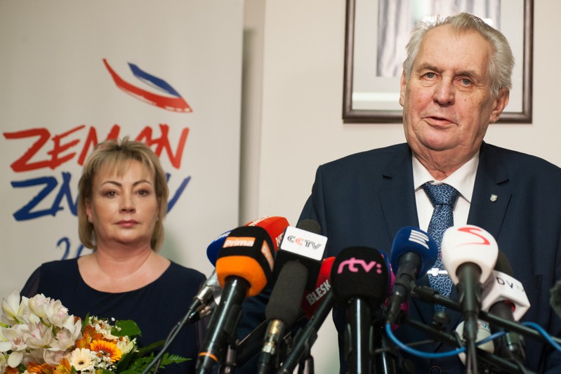 Czech President Zeman attends a news conference, after polling stations closed for the country's direct presidential election, in Prague