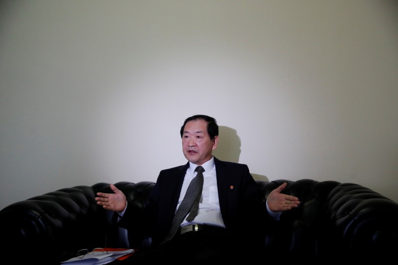 North Korea's ambassador to the United Nations Han attends an interview with Reuters in Geneva