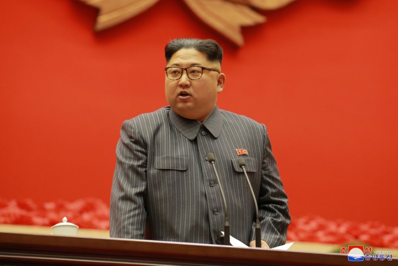 FILE PHOTO: North Korean leader Kim Jong Un makes a closing remark at 5th Conference of Cell Chairpersons of the Workers' Party of Korea