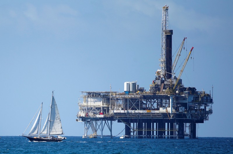 FILE PHOTO: An offshore oil platform is seen in Huntington Beach