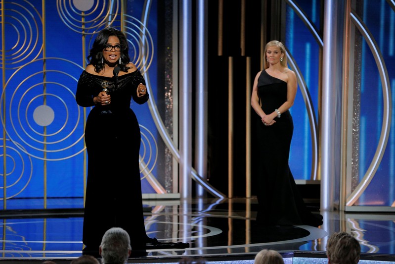 Oprah Winfrey speaks after accepting the Cecil B. Demille Award at the 75th Golden Globe Awards in Beverly Hills