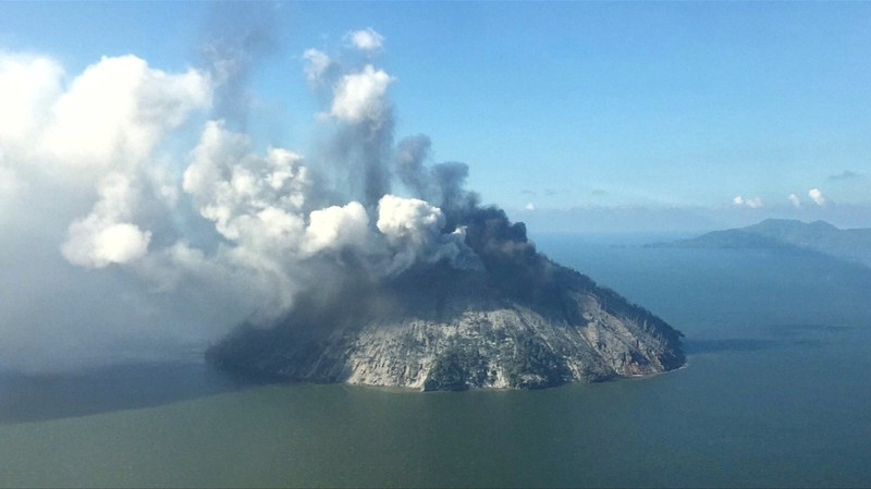 The remote island volcano of Kadovar spews ash into the sky in Papua New Guinea