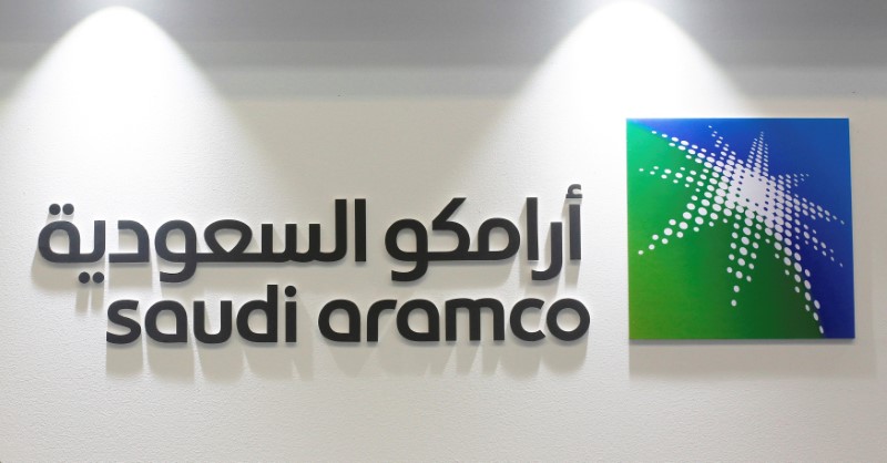 FILE PHOTO: Logo of Saudi Aramco is seen at the 20th Middle East Oil & Gas Show and Conference in Manama