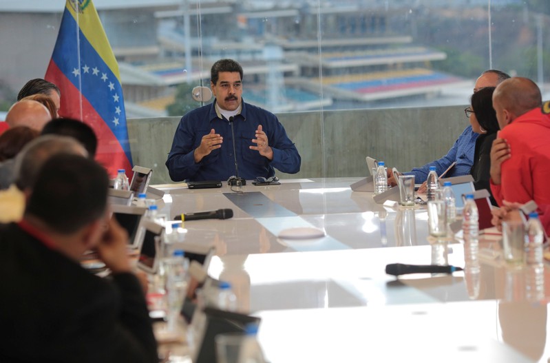 Venezuela's President Nicolas Maduro attends a meeting with the Political High Command of the Revolution and General Staff of the PSUV in Caracas
