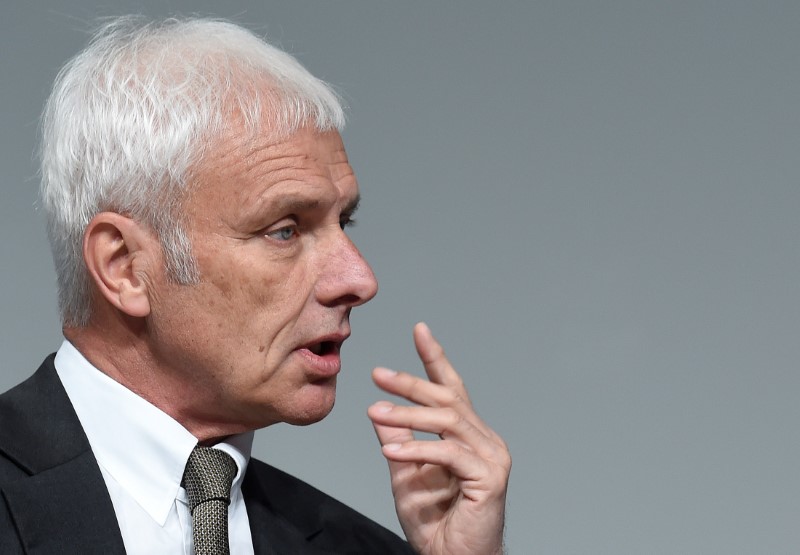 Volkswagen CEO Matthias Mueller attends the annual shareholder meeting in Hanover