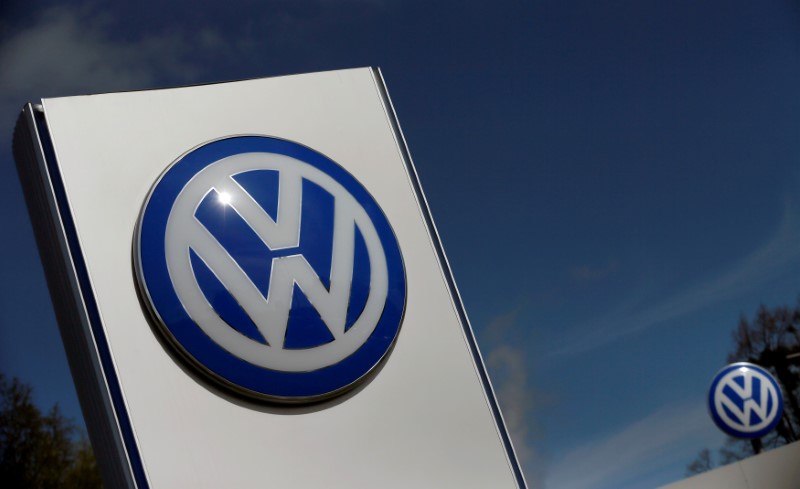FILE PHOTO: A Volkswagen logo is pictured at Volkswagen's headquarters in Wolfsburg