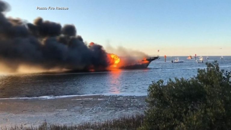 WATCH: 50 passengers swim to safety after boat catches fire