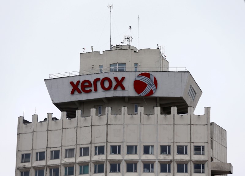 FILE PHOTO: Logo of Xerox company is seen on building in Minsk