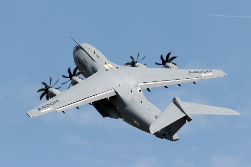 FILE PHOTO: An Airbus A400M military aircraft participates in a flying display during the 51st Paris Air Show at Le Bourget airport near Paris