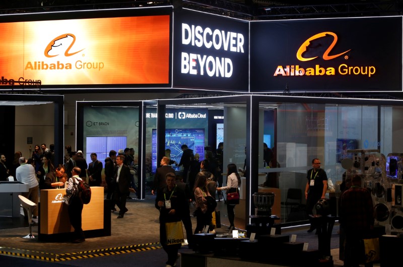 A view of the Alibaba Group booth during the 2018 CES in Las Vegas