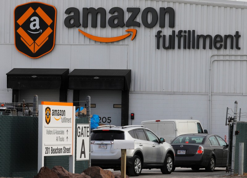 Signs mark the Amazon Fulfillment facility in Everett