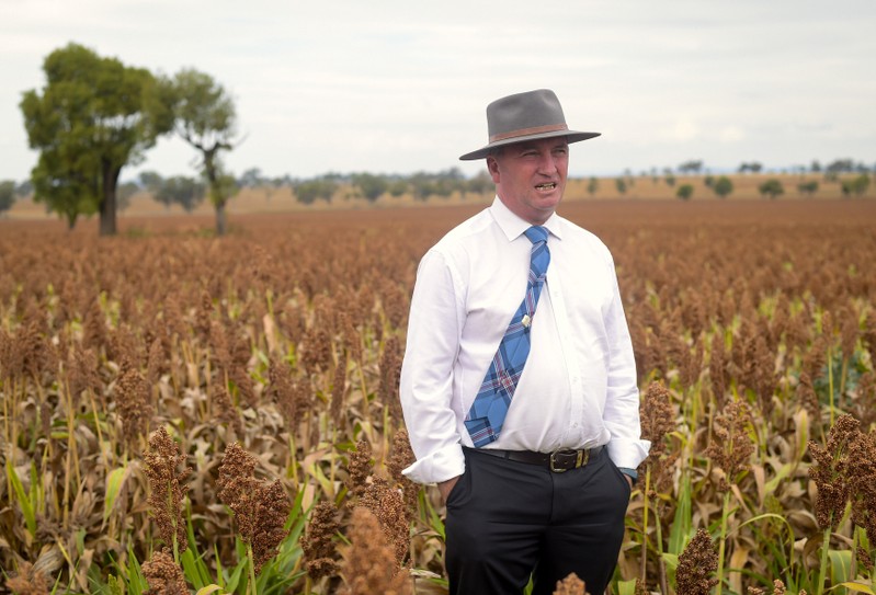 Barnaby Joyce, Australia's Deputy Prime Minister and Minister for Agriculture and Water Resources, stands in a paddock on a property on the outskirts of the township of Merriwa, located north-west of Sydney, in the electorate of New England