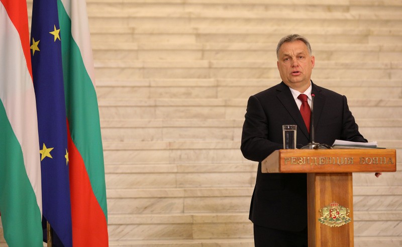 Hungarian Prime Minister Orban speaks during a joint news conference with Bulgaria's Prime Minister Borissov in Sofia