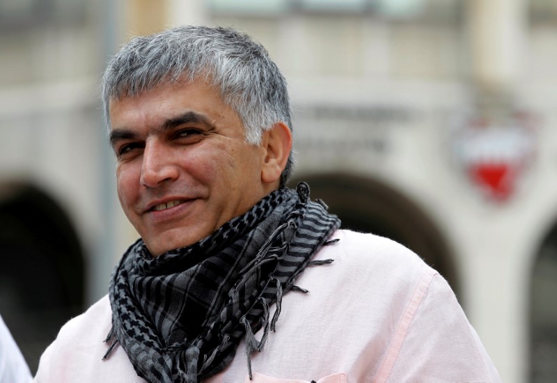 File photo of Bahraini human rights activist Nabeel Rajab arriving for his appeal hearing at court in Manama