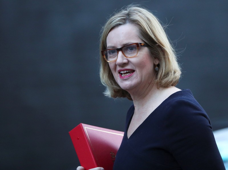 Britain's Home Secretary Amber Rudd arrives in Downing Street in London