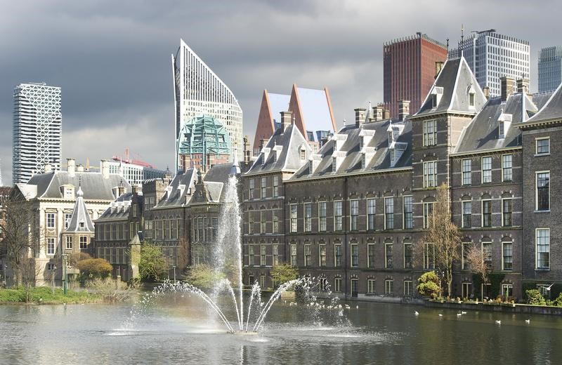 A general view shows the House of Parliament, where a debate about the government's resignation caused by a crisis over budget cuts is taking place, in The Hague