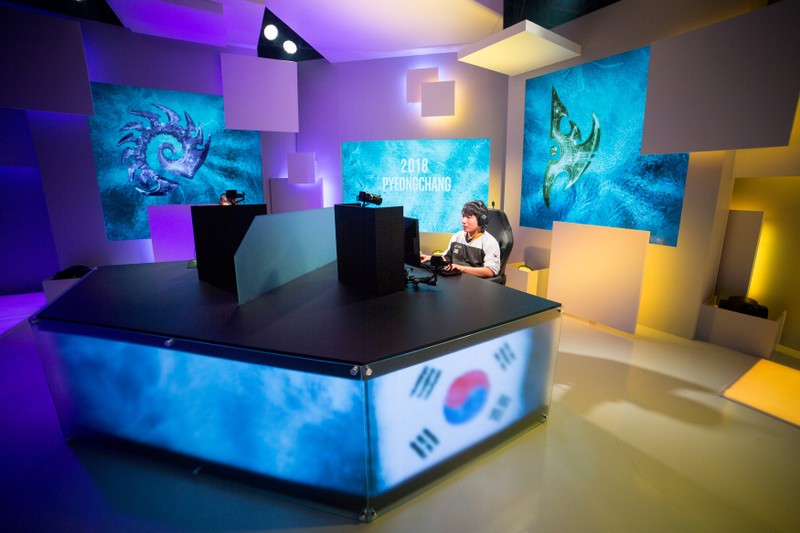Athletes compete in an esports tournament in Gangneung