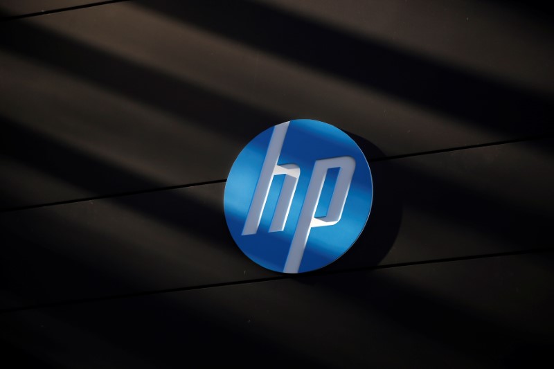 FILE PHOTO - A Hewlett-Packard logo is seen at the company's Executive Briefing Center in Palo Alto