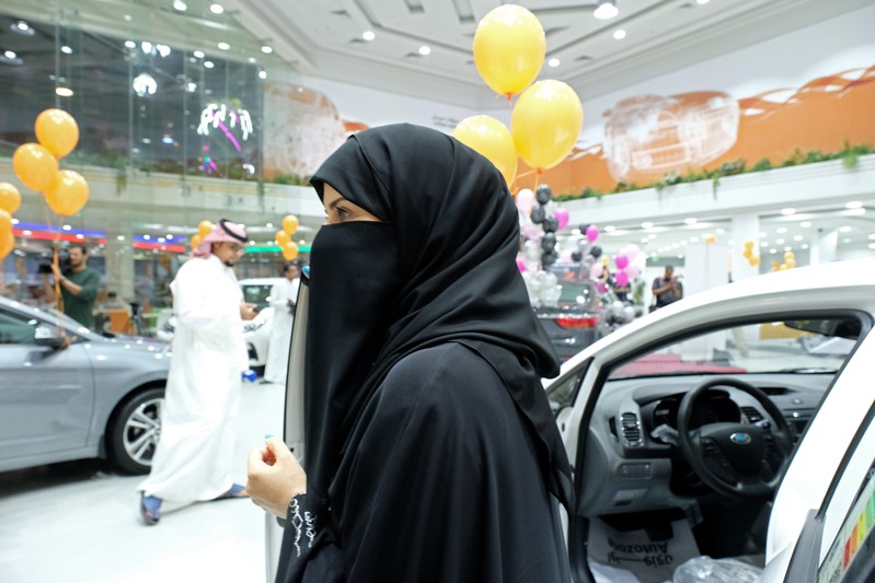 A Saudi woman is seen at the first automotive showroom solely dedicated for women in Jeddah