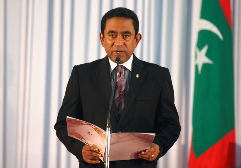 FILE PHOTO Abdulla Yameen takes his oath as the President of Maldives during a swearing-in ceremony at the parliament in Male