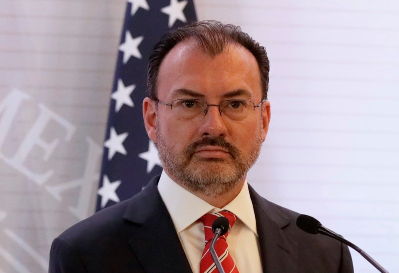 Mexican Foreign Minister Luis Videgaray listens during a news conference beside Canadian Foreign Minister Chrystia Freeland and U.S. Secretary of State Rex Tillerson in Mexico City