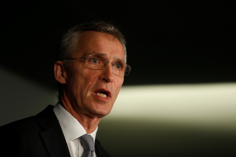 FILE PHOTO - NATO Secretary General, Jens Stoltenberg speaks during a news conference at the Ministry of Defence in Lisbon