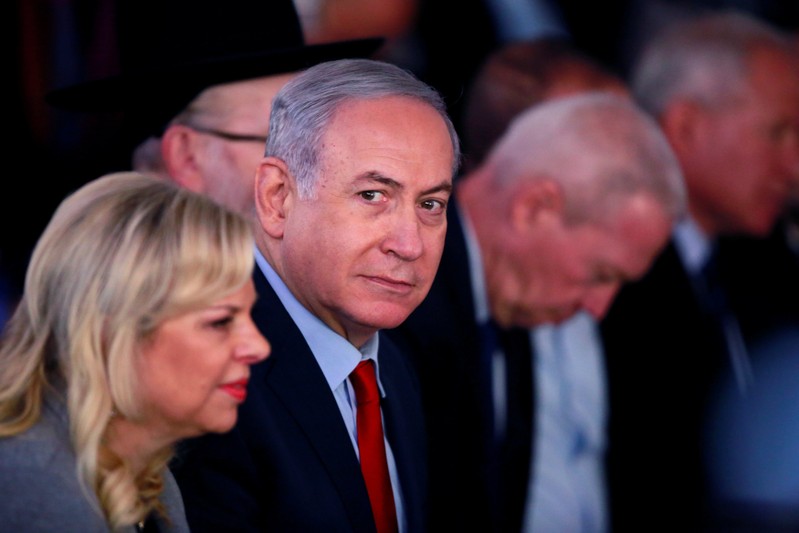 Israeli Prime Minister Benjamin Netanyahu and his wife Sara attend an inauguration ceremony for a fortified emergency room at the Barzilai Medical Center in Ashkelon