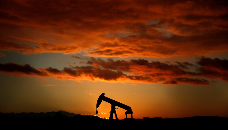 FILE PHOTO:An oil pump jack at sunset near Strasbourg, France